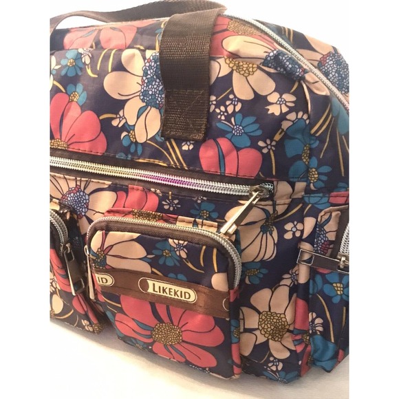 Likekid Crossbody Purse Bag Navy Pink Blue Floral Daisy Medium Sized - Picture 2 of 10